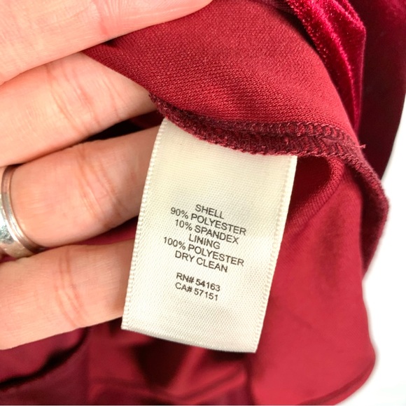 NWT Eliza J Velvet High Low Long Dress Size 14 Burgundy Cowl Neck Drape Rosette - Picture 11 of 15